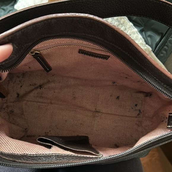 Vintage Dooney & Bourke Brown Pebbled Leather Round Logo Small Hobo Bag - Picture 7 of 12